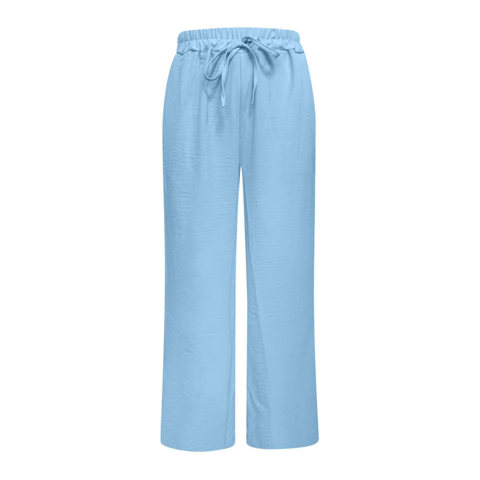 thumbnail image 4 of Pantalones palazzo de cintura alta y pierna ancha para mujer: ligeros, con cordón en la cintura, bolsillos, pantalones casuales de verano., 4 of 5